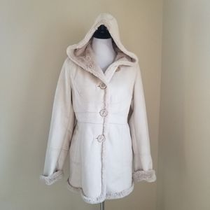 Gallery fur hoodie winter coat ivory women S parka f